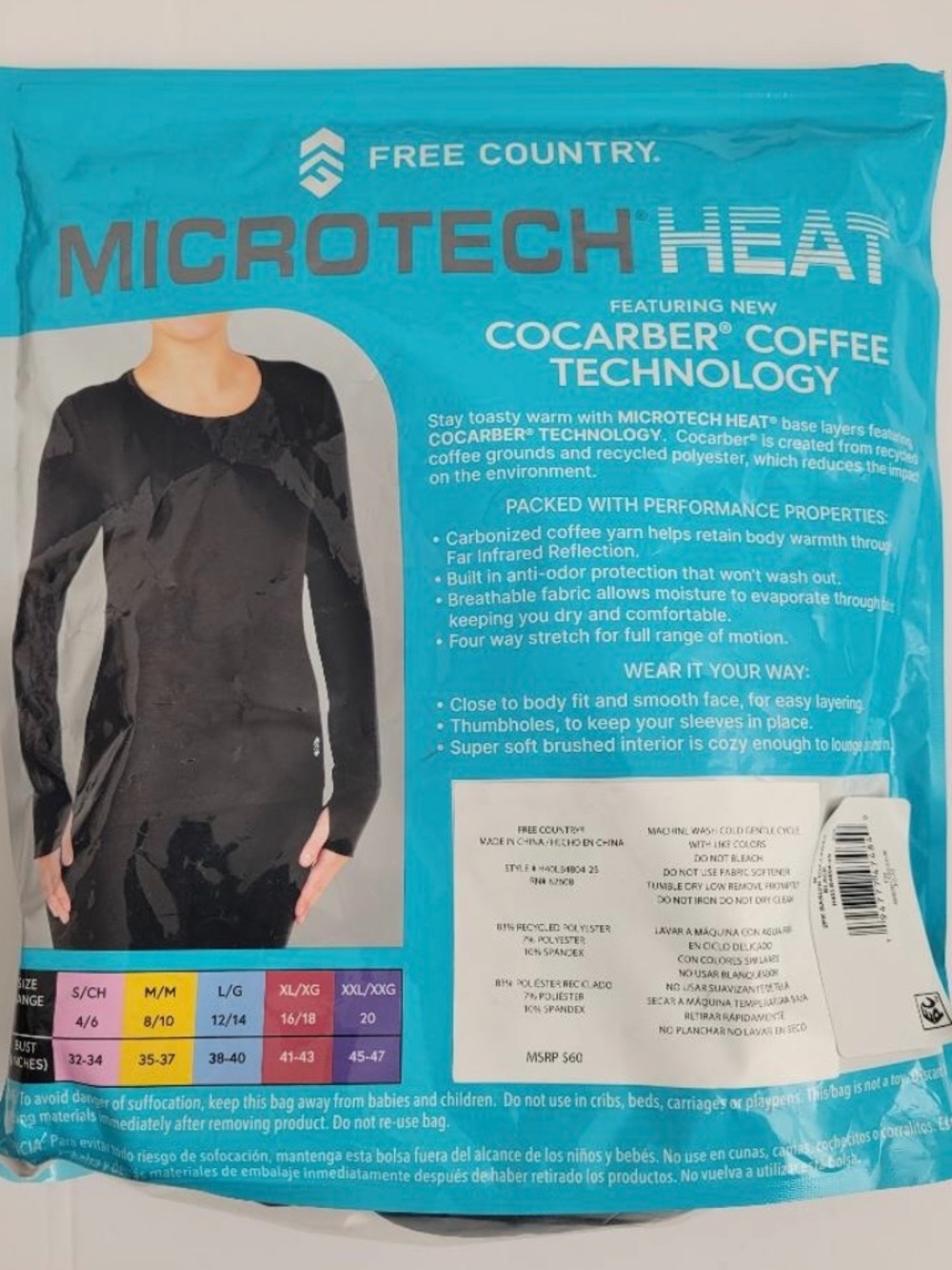 FREE COUNTRY Microtech Heat Base Layer Long Sleeve Top For Women Size M Black